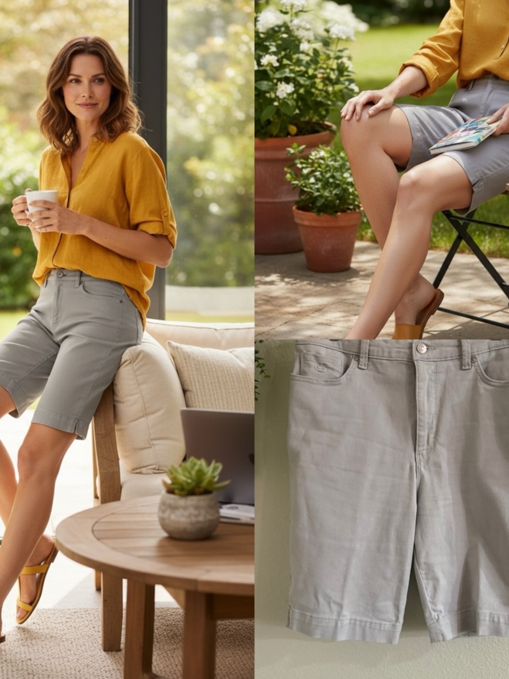 Gloria Vanderbilt Light Gray Bermuda Shorts Size 14 Stretch